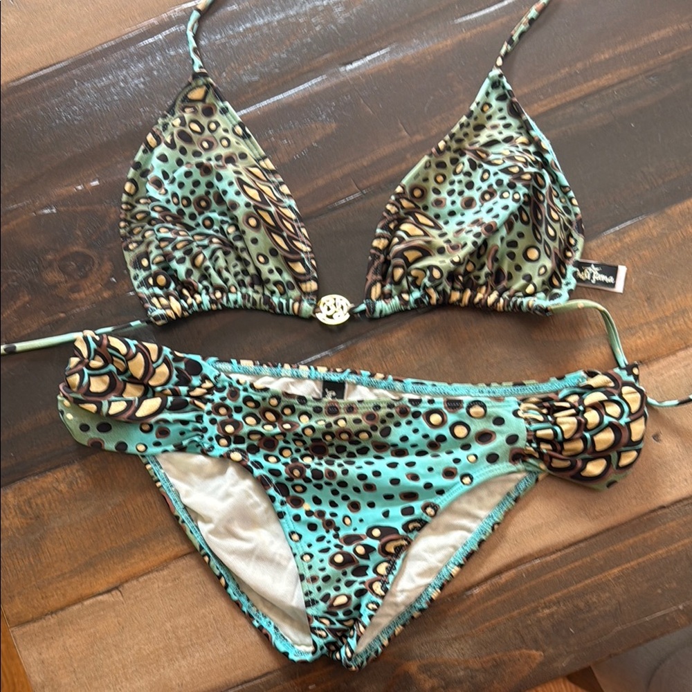 Luli Fama Green and Black Bikini Set